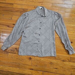 Alan Austin Silk Striped Shirt Size 48 Gray Womens Blouse